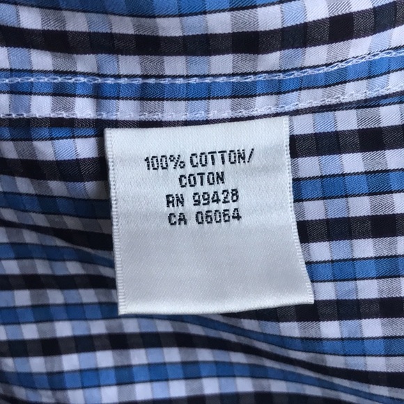 EUC Bugatchi Men’s black/blue/white checkered button down collared shirt - Picture 4 of 7